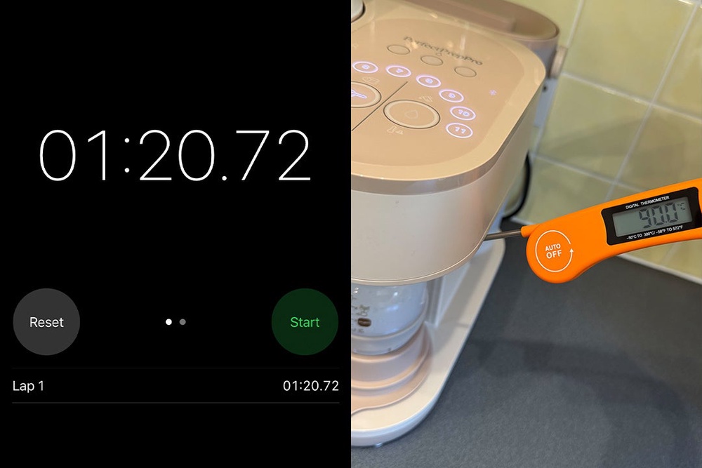 I timed how long it took to prepare a bottle and checked the temperature of the hot shot (Sarah Jones)