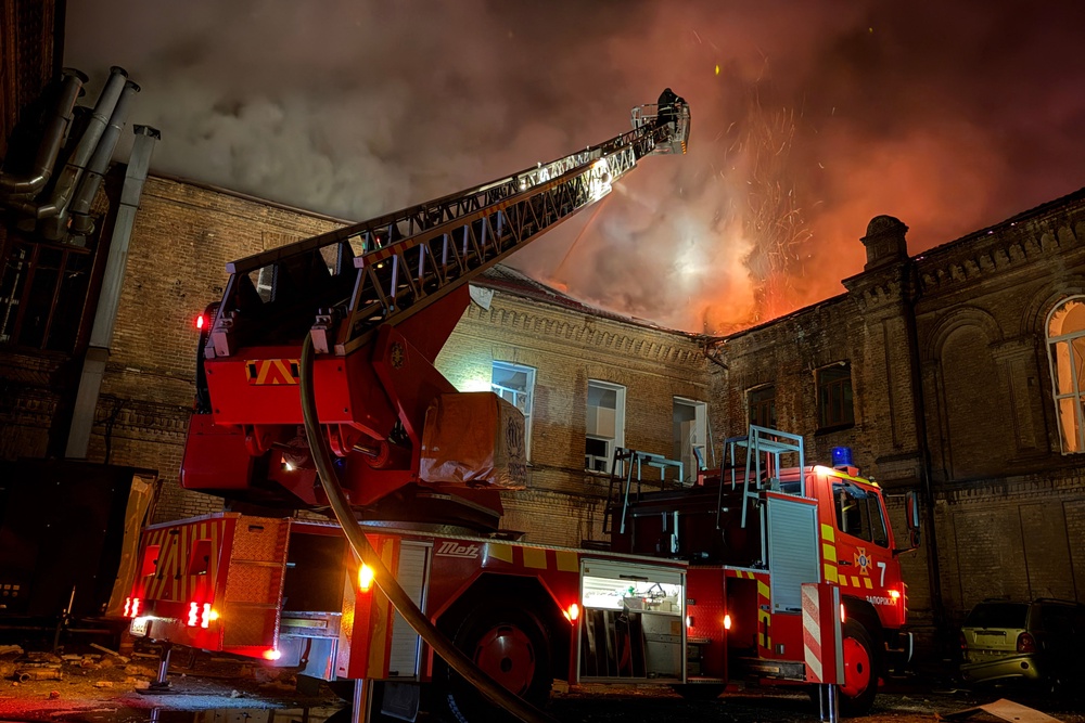 Ukrainian firefighters extinguish a fire at a building of Zaporizhzhia National University following a Russian drone strike in Zaporizhzhia (AFP/Getty)