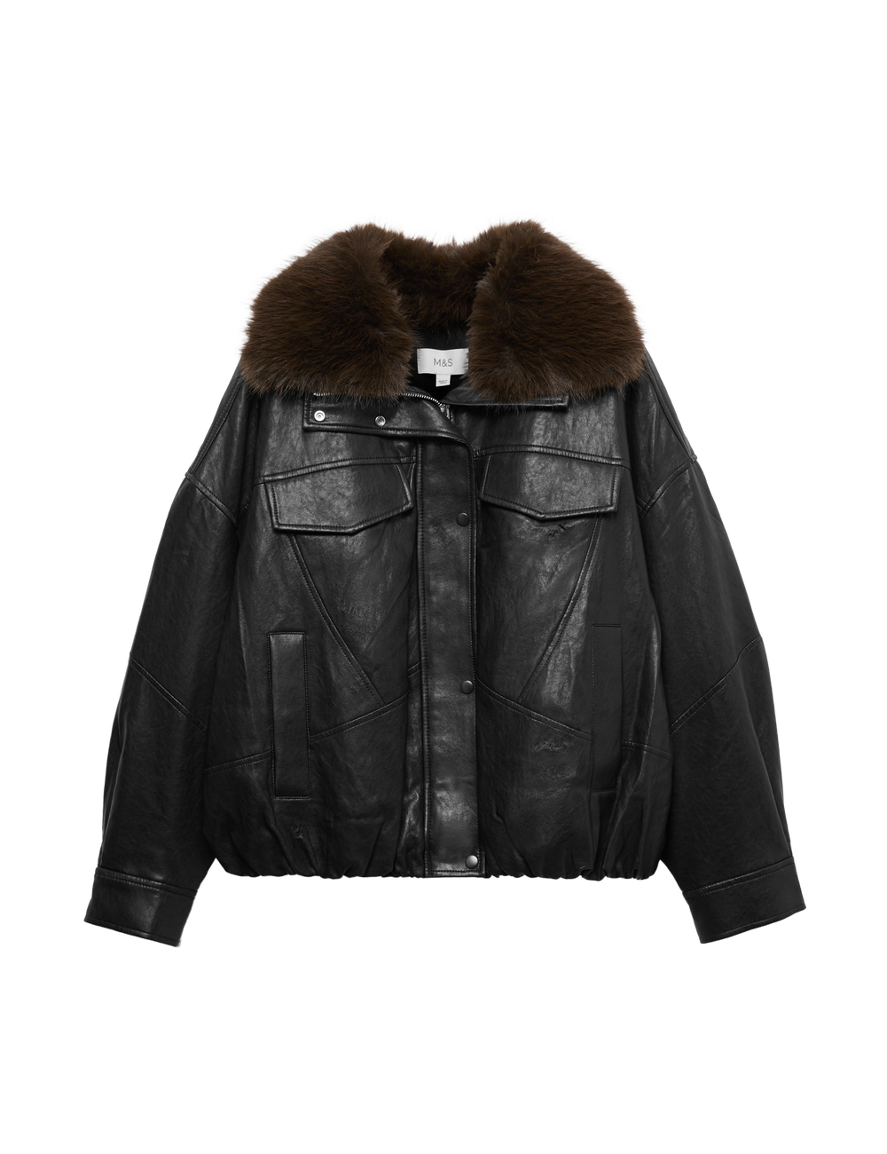  (M&S PU Fur Trim Bomber, Black, £75)