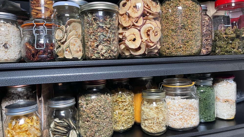 Mushrooms, broccoli and pepper are among the items Ana dries and then stores in glass containers in her home (Ana's Food & Lifestyle)