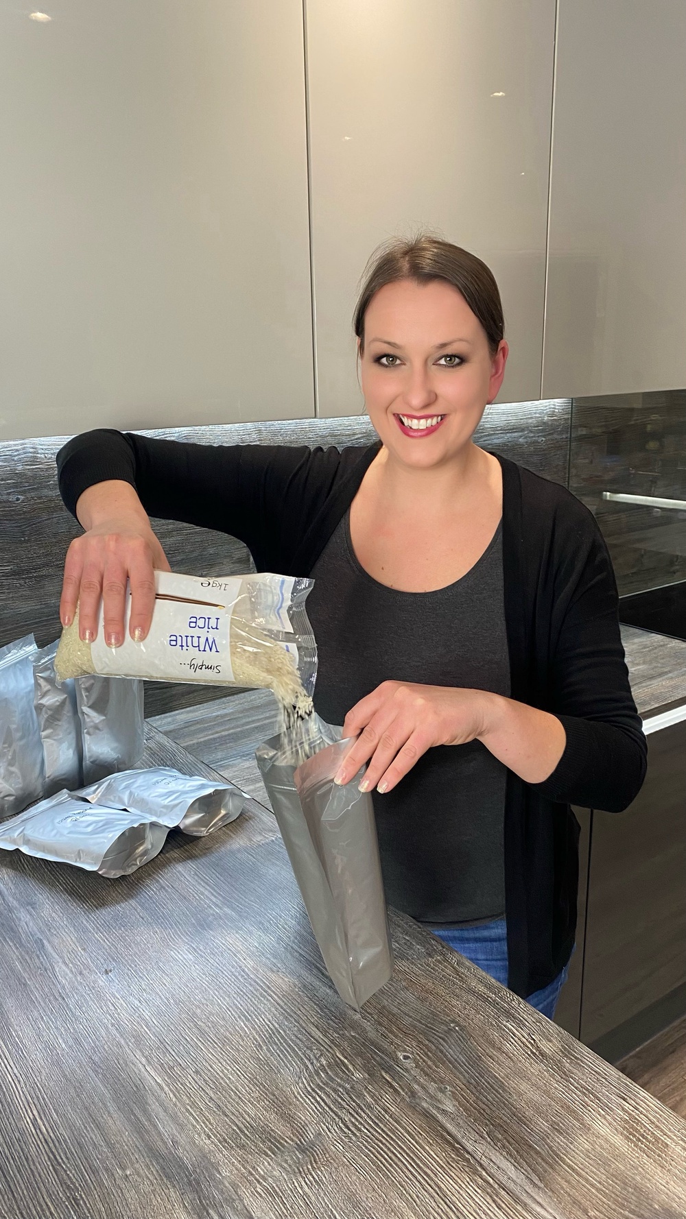 Ana seals white rice in packets for her pantry under her stairs at her home in south Wales (Ana's Food & Lifestyle)