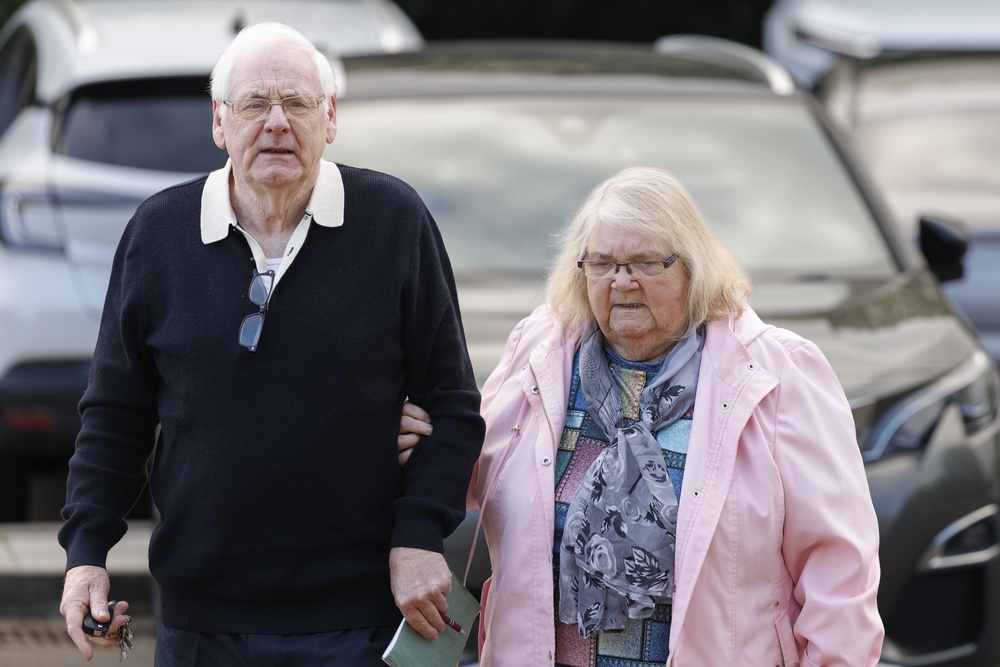 Michael Gallagher with his wife Patsy Gallagher, who lost their son Aiden in the Omagh bombings, arrive at the Omagh Bombing Inquiry (Liam McBurney/PA) (PA Wire)