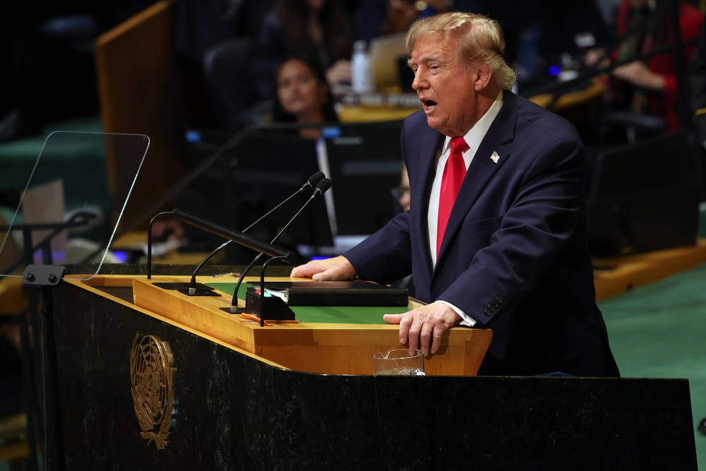 Donald Trump speaks at the United Nations General Assembly at United Nations HQ on Tuesday (AP)