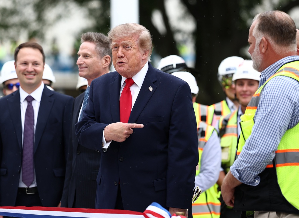 President Donald Trump found out the limitations of banning the press pool when he tried to get his helipad ribbon-cutting covered Monday and there was no distinguishable audio (Getty)