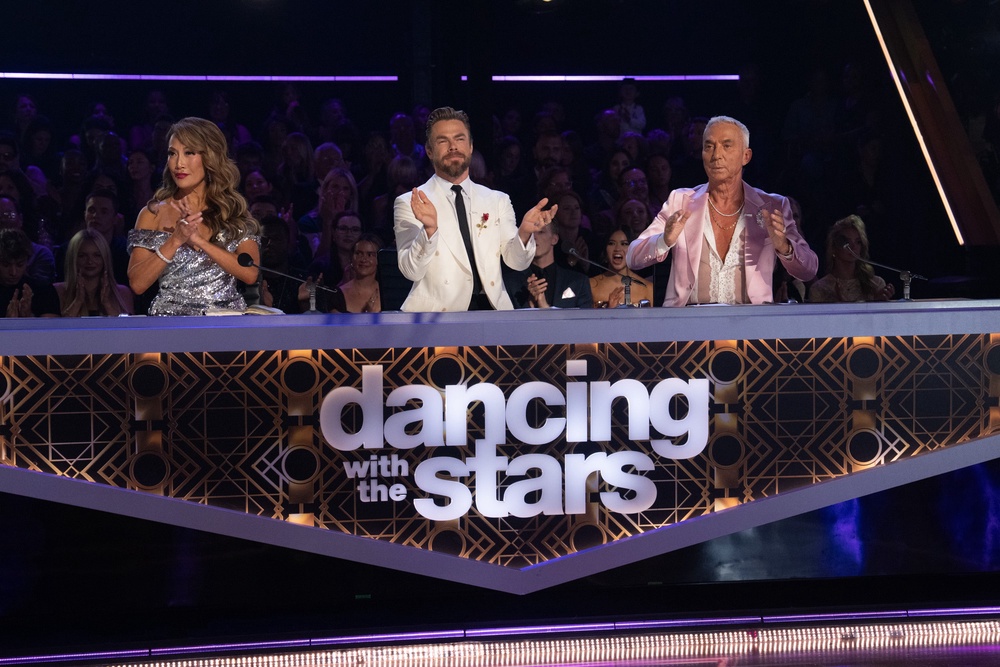 Carrie Ann Inaba, Derek Hough, and Bruno Tonioli return to the judge's table to dole out the scores (Disney)