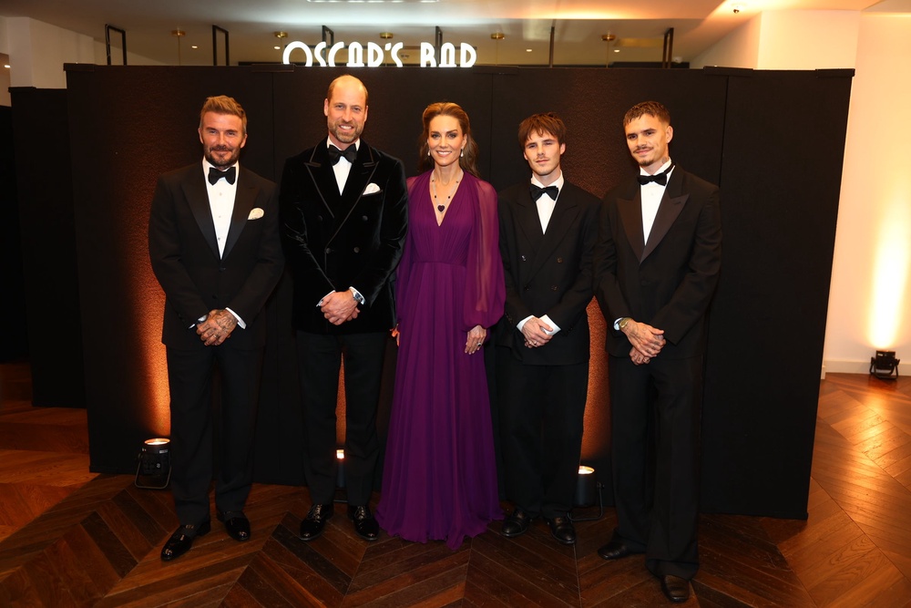 The Prince and Princess of Wales with David Beckham and his songs Cruz, second right, and Romeo, right (Geoff Pugh/Daily Telegraph/PA Wire))