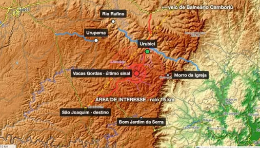 Avelar's team shared a map of the search area on his social media (Avelar's team)