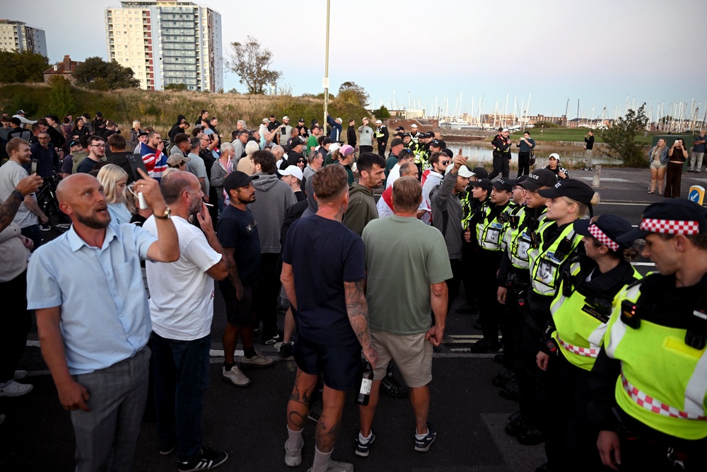 Disorder broke out in Gosport on Tuesday after reports a boat carrying migrants would dock in the area (Getty)