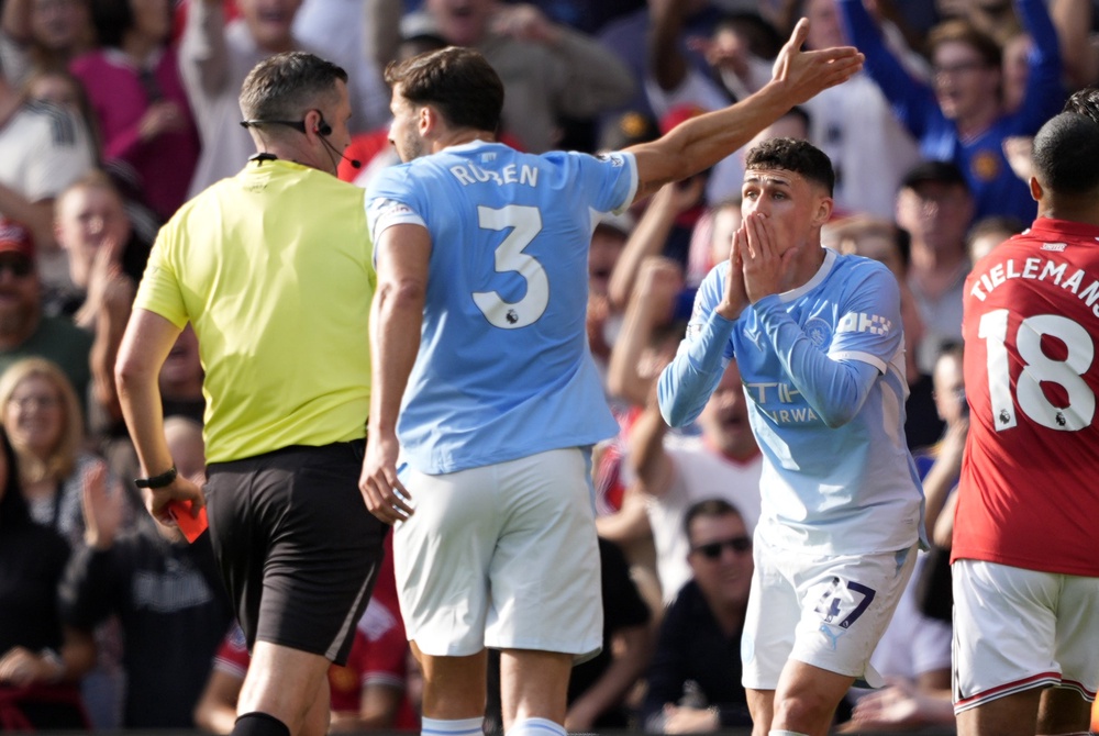 The panel concluded it was the correct decision to send off Phil Foden in the Manchester derby (PA)
