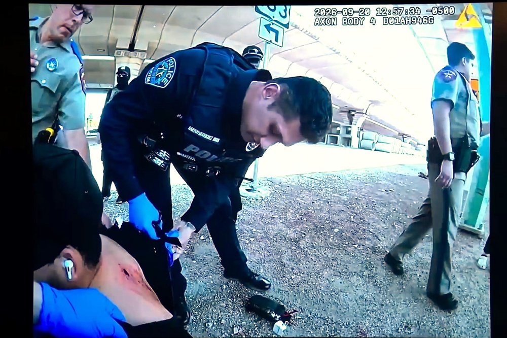 The bullet from the shooting is still in Garcés Pérez's body, his attorney says. This footage was taken by an Austin Police Department officer's body camera (AP)