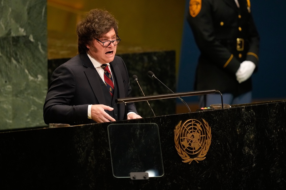 Argentina’s President Javier Milei speaking at the United Nations General Assembly (AP Photo/Seth Wenig) (AP)