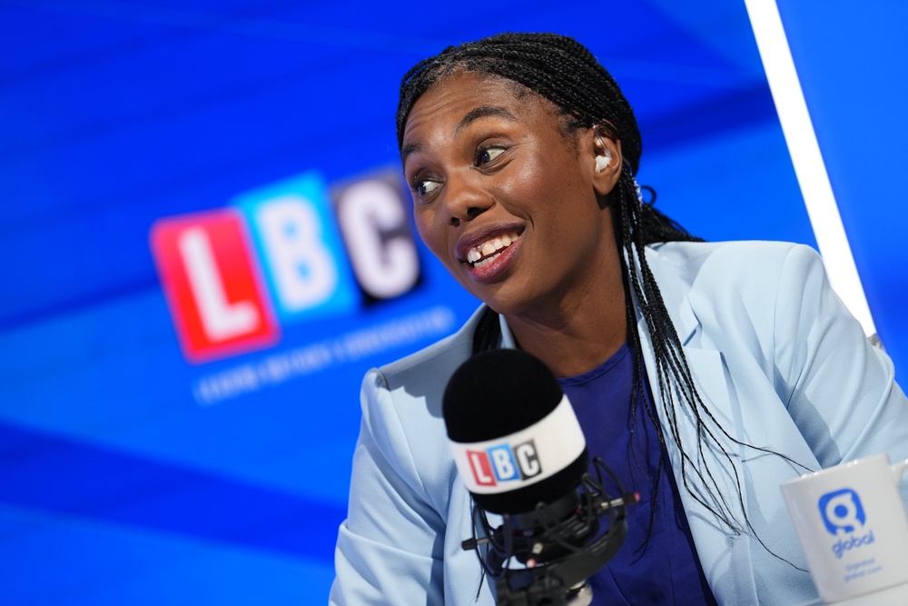 Conservative Party leader Kemi Badenoch takes part in a phone-in on LBC radio on 23 September 2026 (PA)