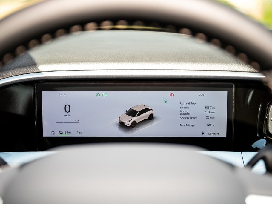 The EX2's driver display is small with tiny graphics and gets obscured by the steering wheel as it turns (Geely)