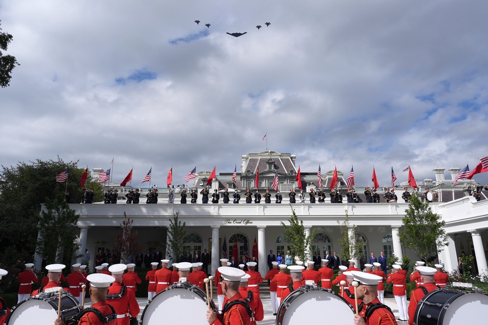 The visiting Chinese premier was given a a military flyover (AP)