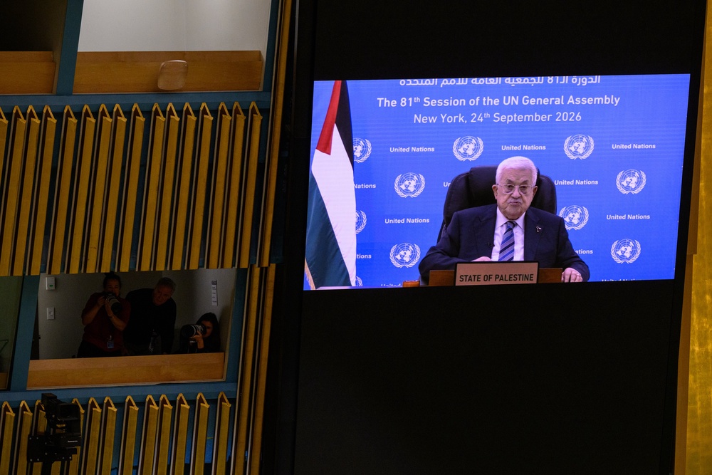 President of Palestine Mahmoud Abbas virtually addresses the 81st session of the United Nations (U.N.) General Assembly at U.N. Headquarters (Getty)