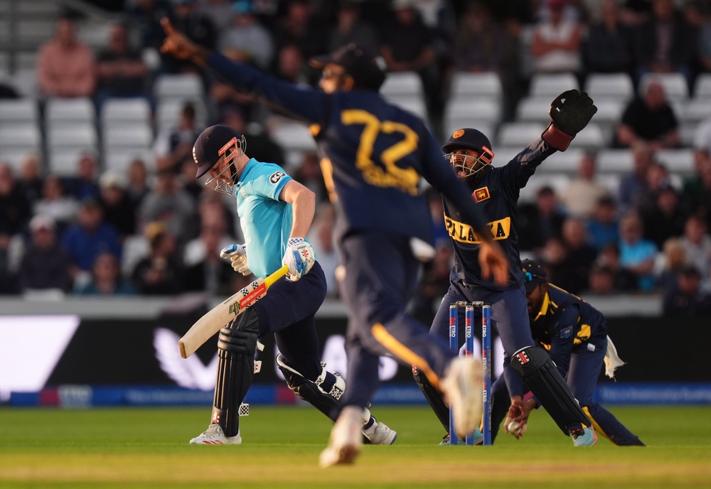England’s Harry Brook is dismissed by Sri Lanka’s Dunith Wellalage (not pictured) (Mike Egerton/PA) (PA Wire)