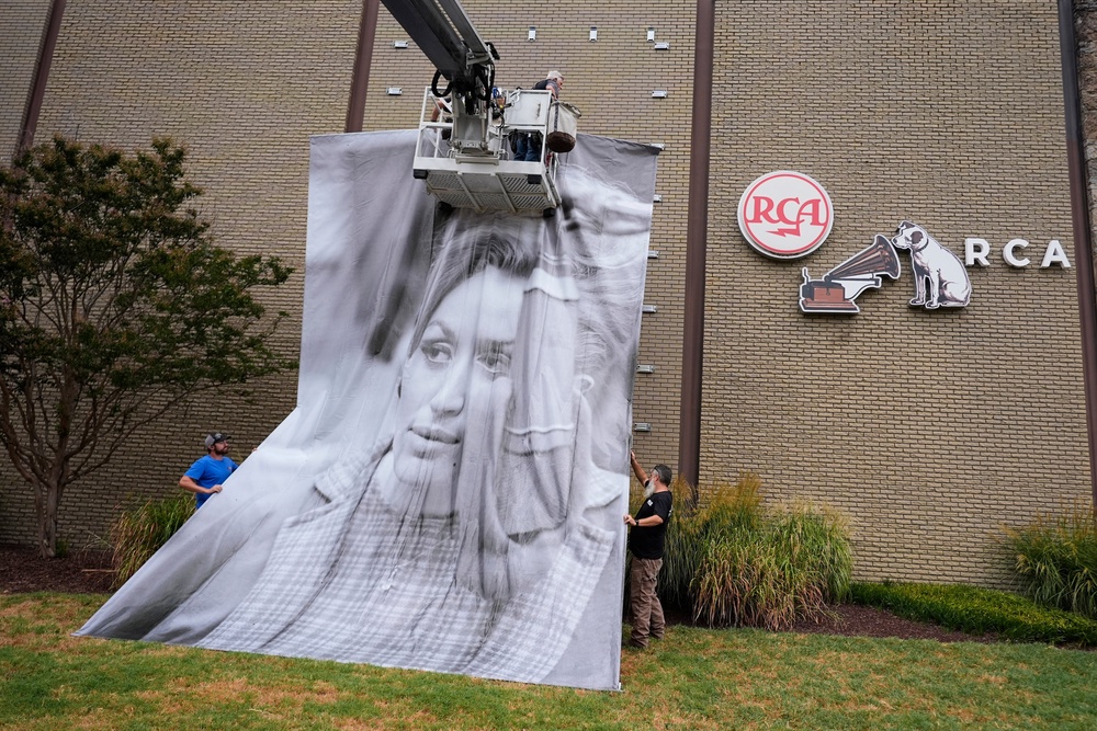 A portrait of the late Dolly Parton is installed outside RCA Studio A, Wednesday, Sept. 23 (AP)