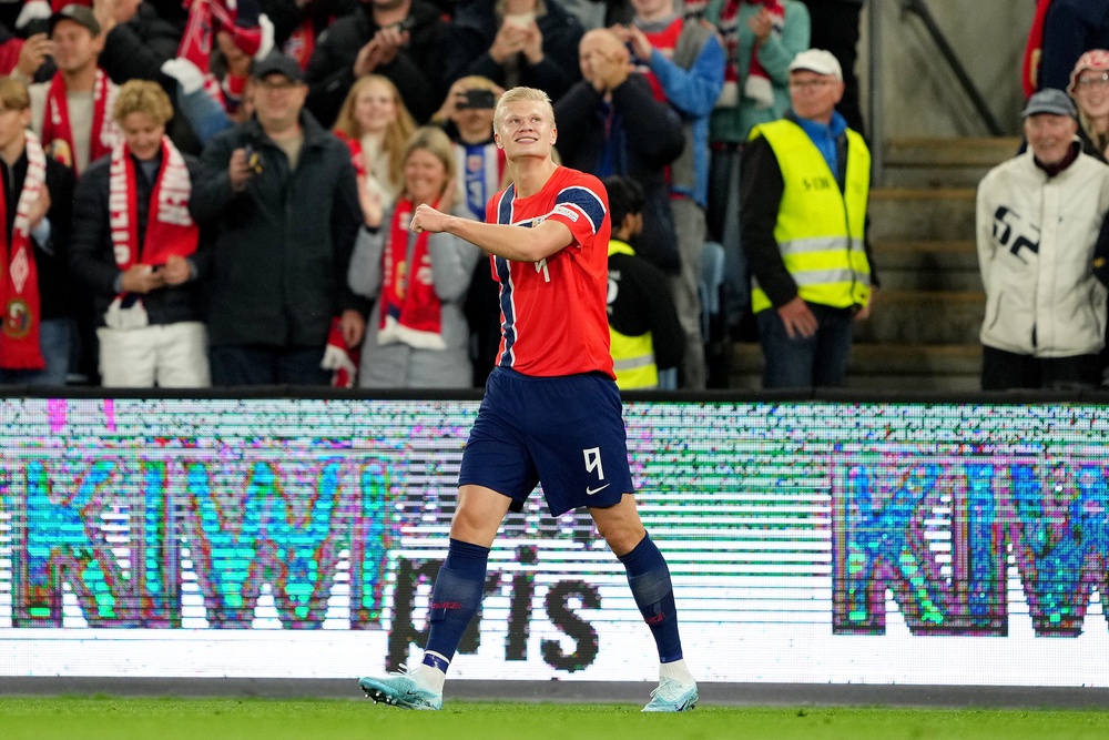 Erling Haaland bagged a brace in Norway’s win over Denmark (Getty)