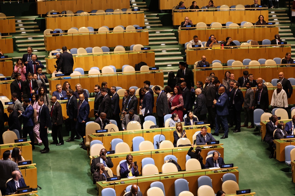 Many delegates walked out as Mr Netanyahu started his speech (Heather Khalifa/AP) (AP)