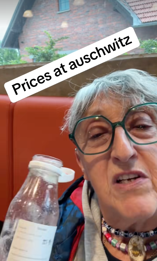 Lyn took to TikTok to bemoan the prices of the drinks in the restaurant near the museum at Auschwitz (TikTok / @freespirit666)