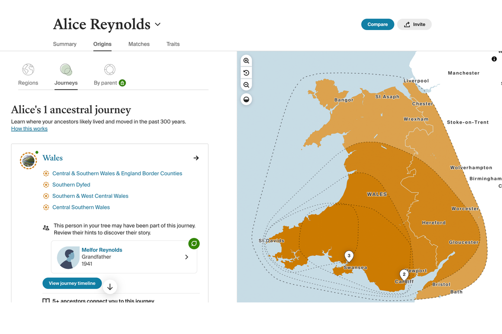 The ancestors’s journey helps to narrow down where they lived more recently (Ancestry)