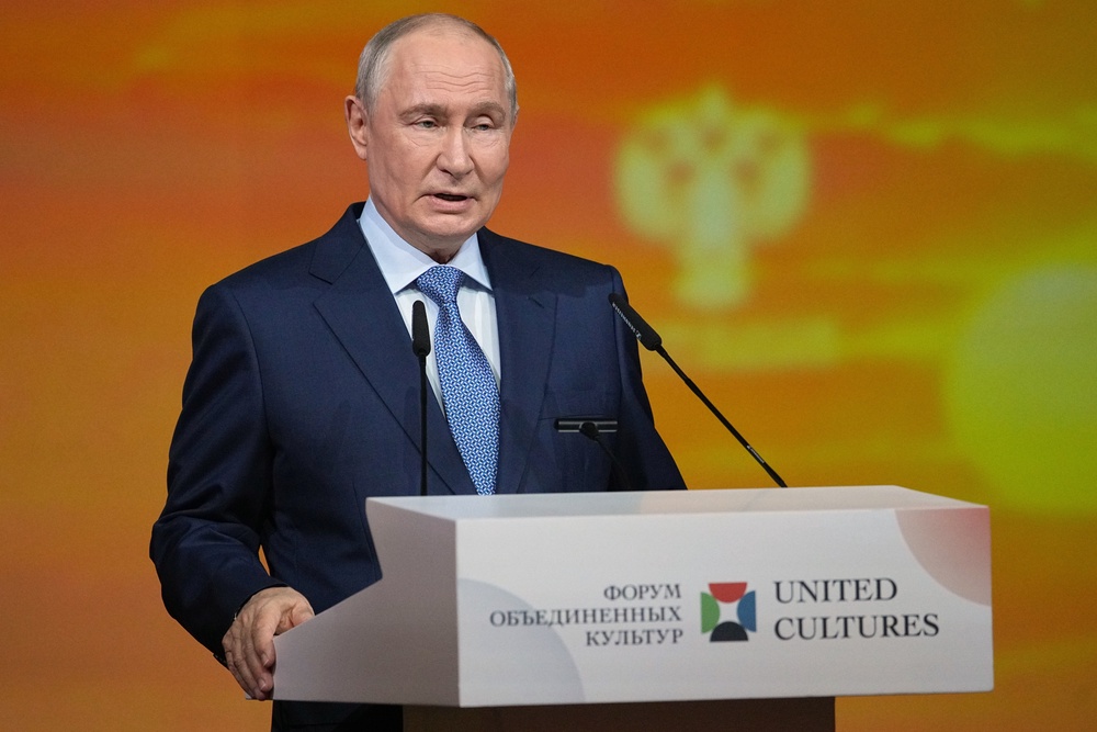 United Russia has secured a record 349 out of 450 seats in the State Duma (AP)