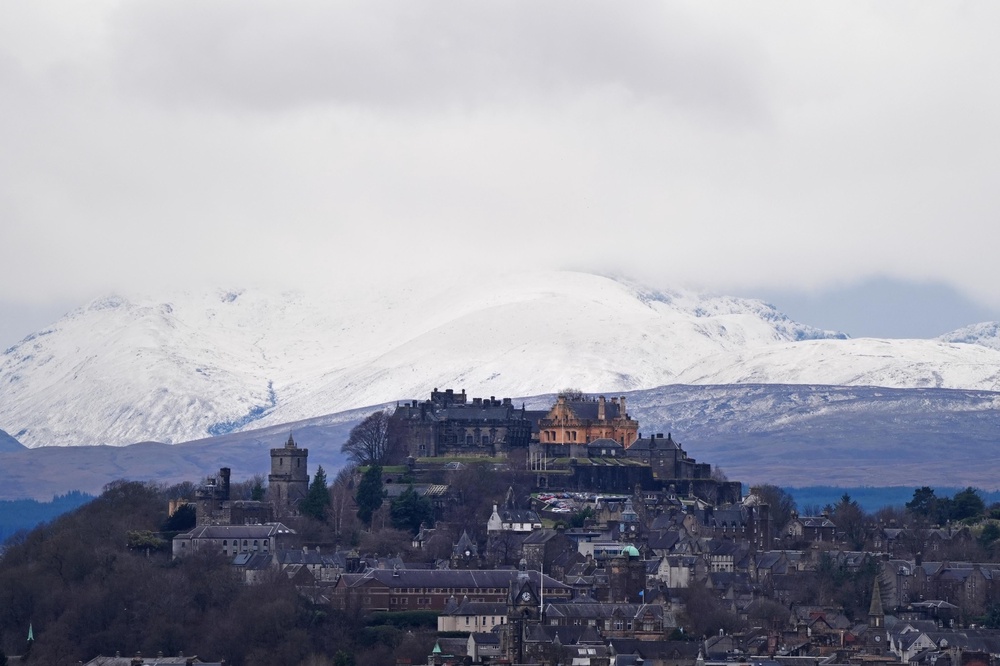 Snow-covered mountains behind Stirling Castle, Stirling (Andrew Milligan/PA) (PA Archive)
