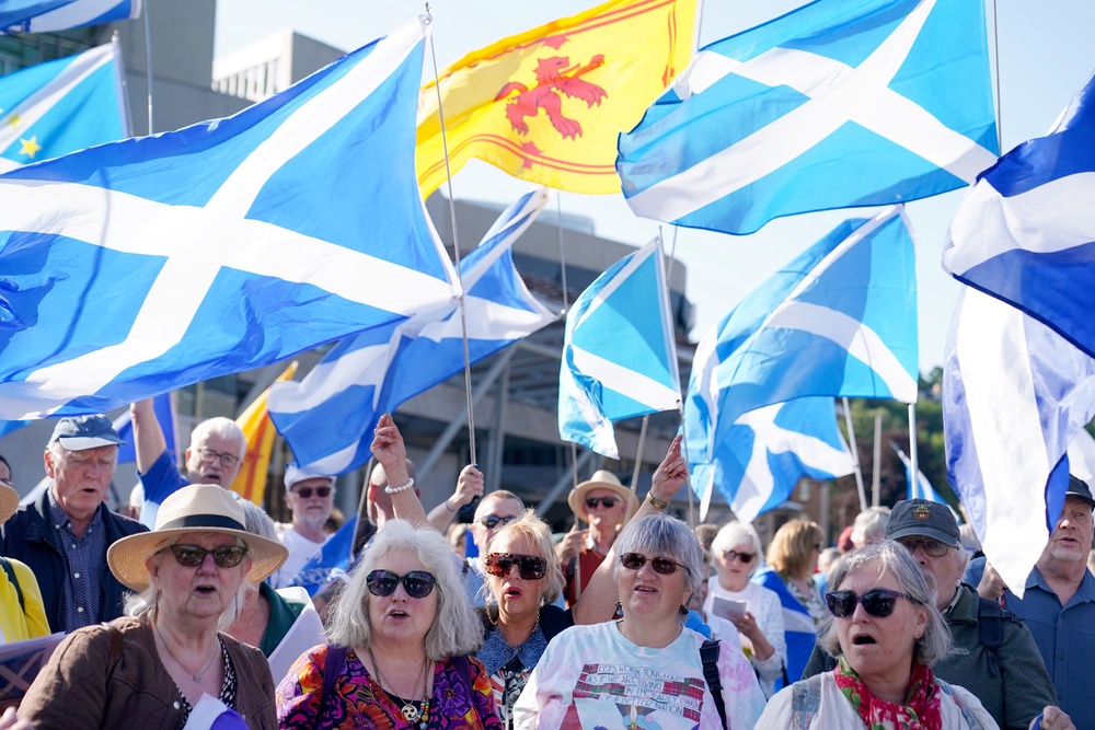 A rally in support of Scottish independence outside the Scottish Parliament in Edinburgh (Jane Barlow/PA) (PA Wire)