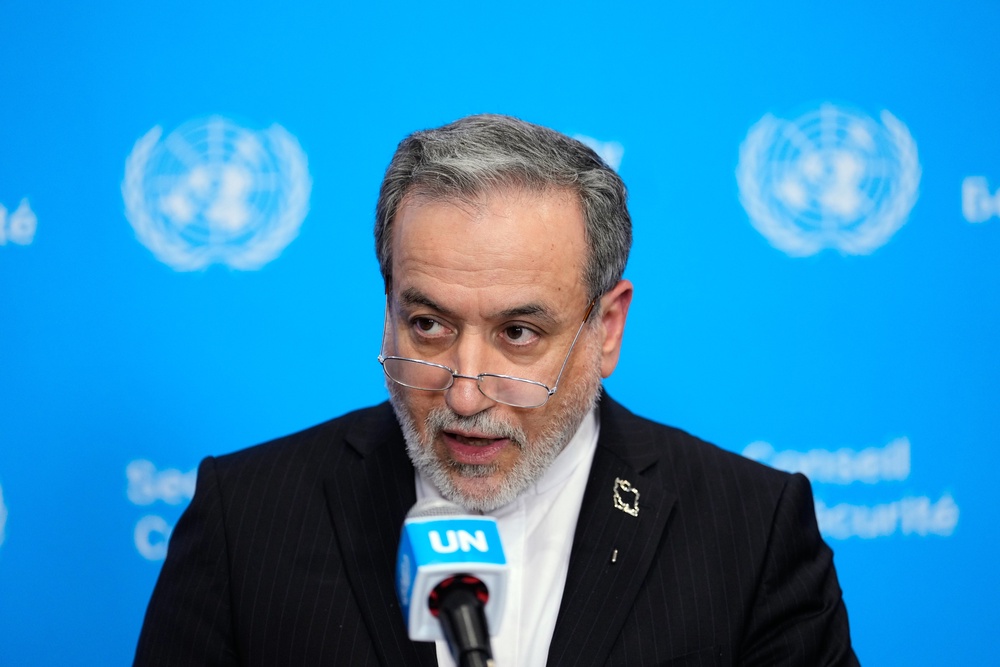 Iran's Foreign Minister Abbas Araghchi speaks to the media during the 81st session of the United Nations General Assembly at United Nations headquarters (AP)