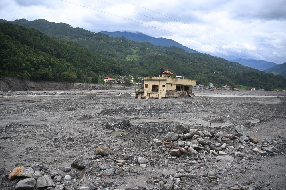 A general view shows damaged houses covered in sludge in the aftermath of the August 26 flash flood in Nepal's Nuwakot district on September 26, 2026 (AFP/Getty)
