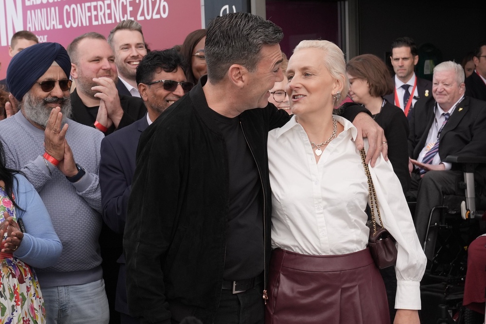 Prime Minister Andy Burnham was accompanied by his wife Marie-France van Heel as he arrived at the Labour Party conference (Stefan Rousseau/PA) (PA Wire)