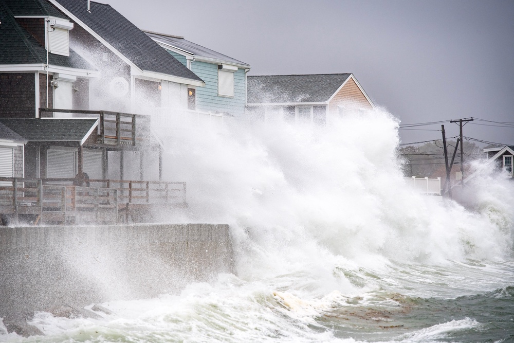 Waves pound the coast as the tide comes in during a Nor'Easter storm in Scituate, Massachusetts on September 26, 2026 (AFP via Getty Images)
