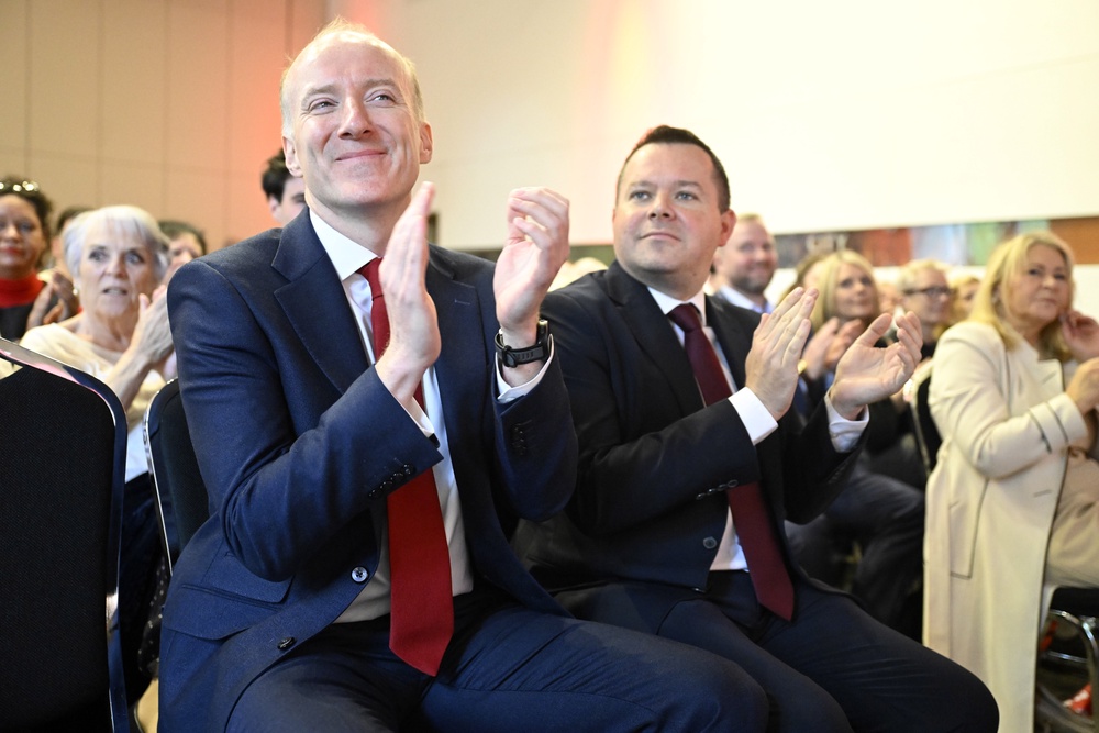 Michael Marra, left, with losing Labour leadership candidate Joe Fagan (Lesley Martin/PA) (PA Wire)