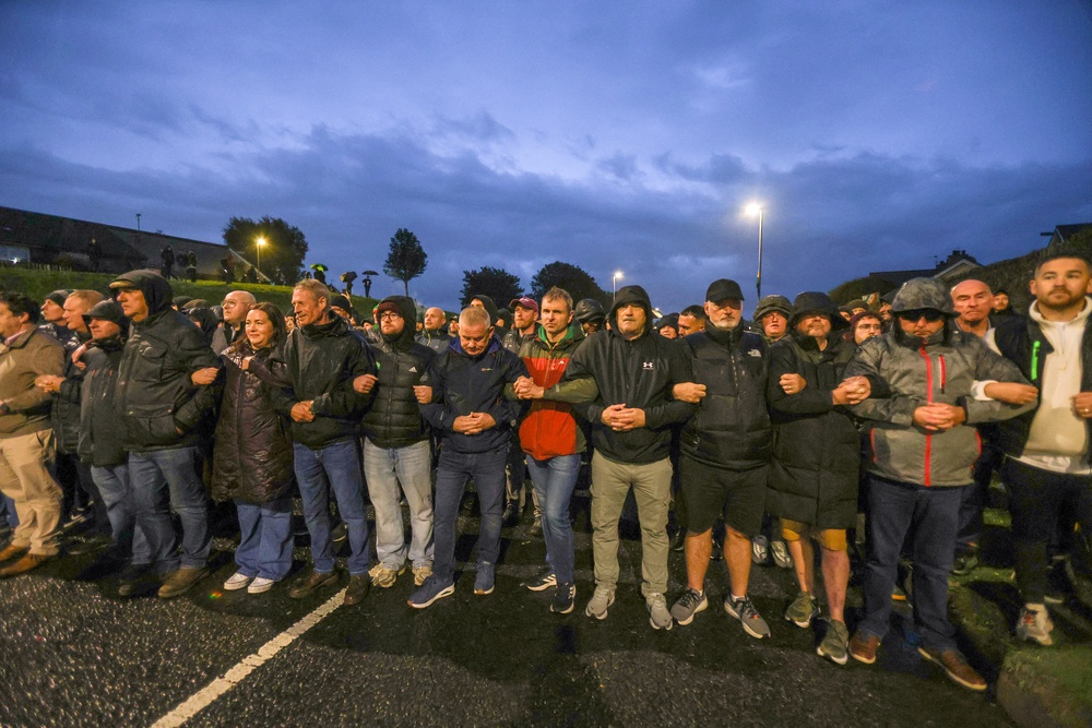 Protesters block the Garvaghy Road in Portadown, to prevent a parade of marchers from the Orange Order using the route through the mainly nationalist area of the town (AFP/Getty)