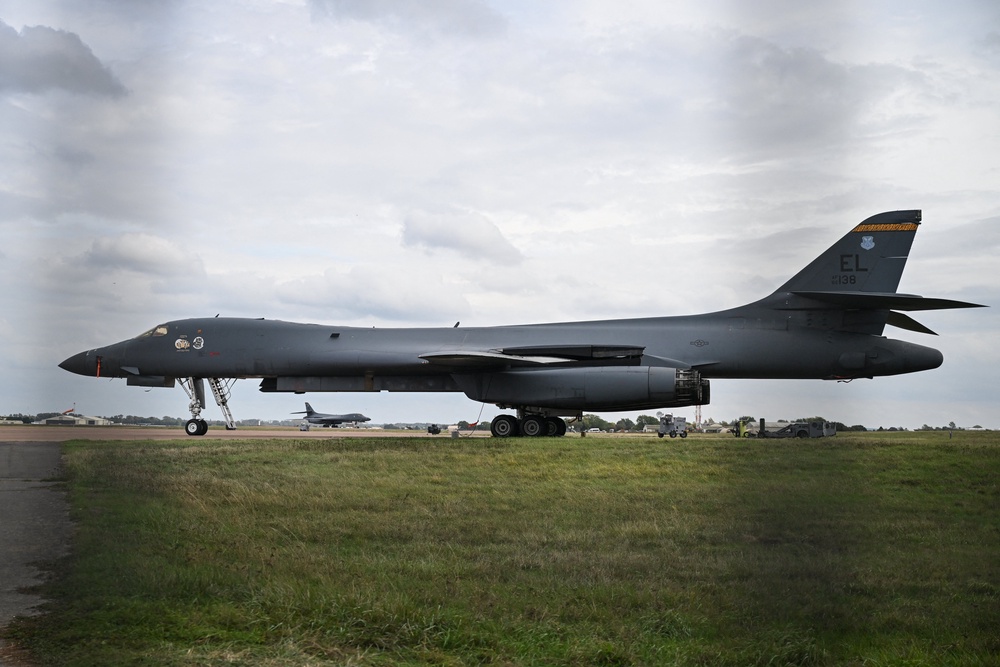A US Air Force B-1 Lancer bomber is pictured on the tarmac at RAF Fairford (AFP/Getty)