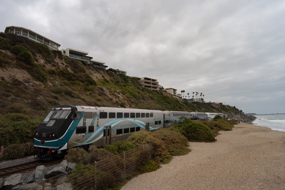 A Metrolink train travels along the coast in San Clemente, Calif., Friday, Sept. 18, 2026 (AP)