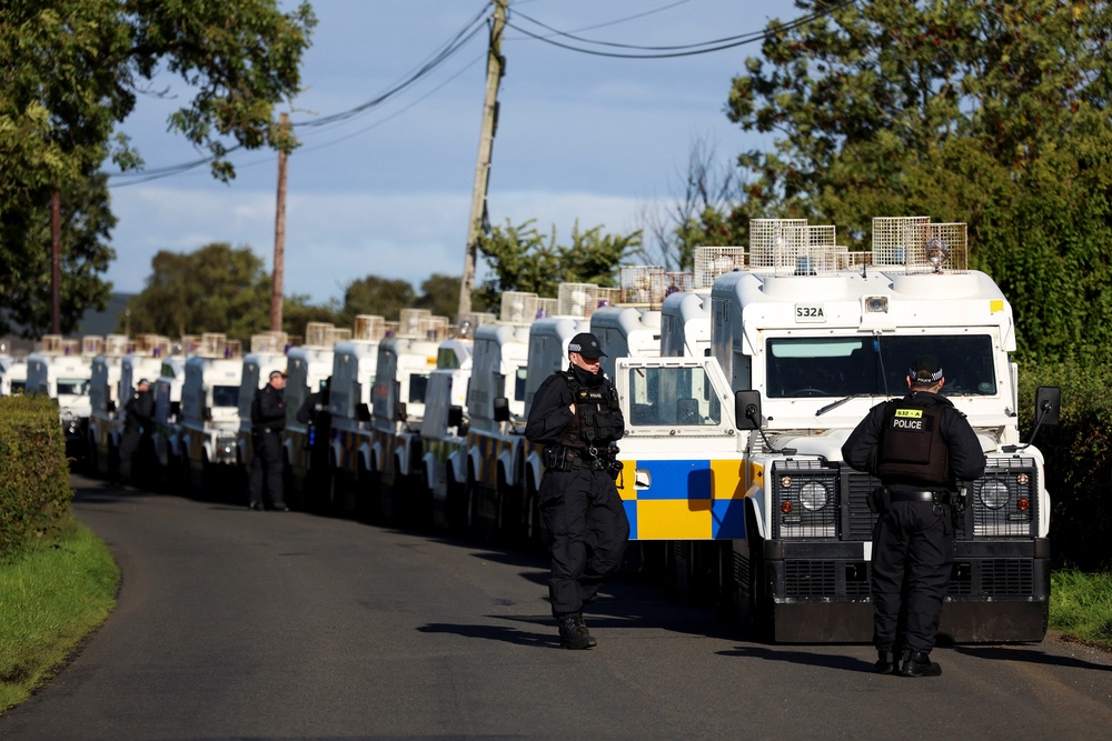 Armoured police trucks as the standoff on Garvaghy Road continues (Reuters)