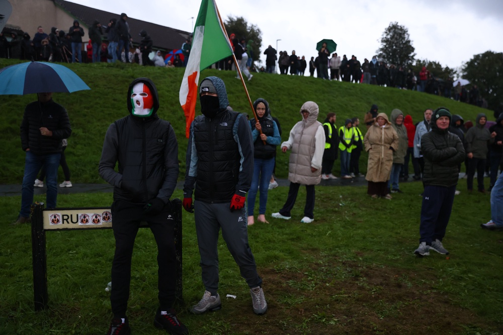 Protesters gather on the Garvaghy Road (Peter Morrison/PA) (PA Wire)