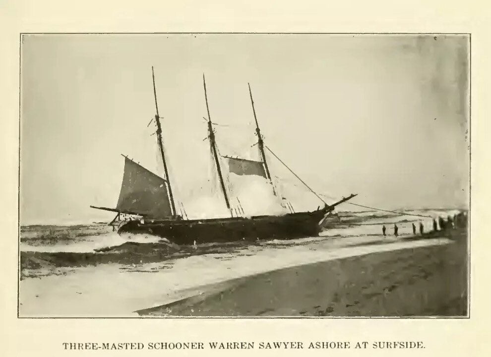 En route to Boston from New Orleans with a cargo of cotton and scrap iron, the Warren Sawyer was blown off course by gale-force winds before running aground on Nantucket around 11 p.m. on in December 1884, according to the Nantucket Current (Courtesy of Nantucket Current)