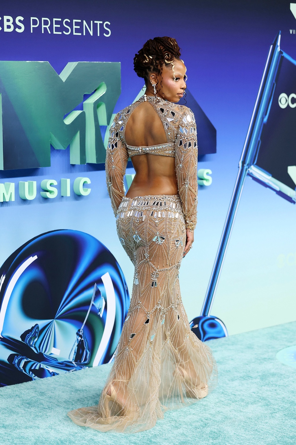 Bailey’s dress featured a sheer tulle skirt with diamante detailing (Getty)