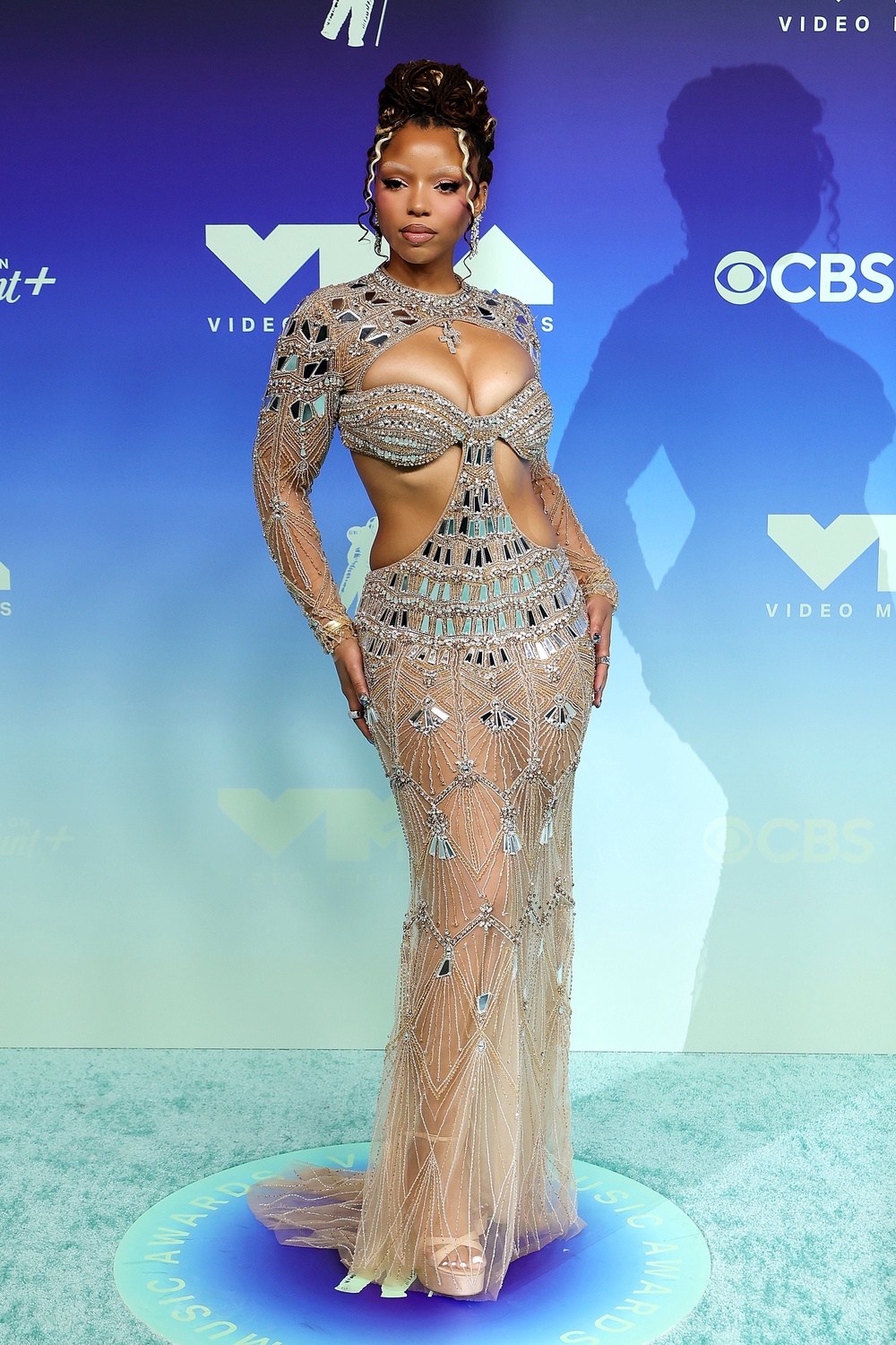 Singer Chloe Bailey wore one of the most decadent gowns of the night, complete with intricate beadwork and embroidery (Getty)