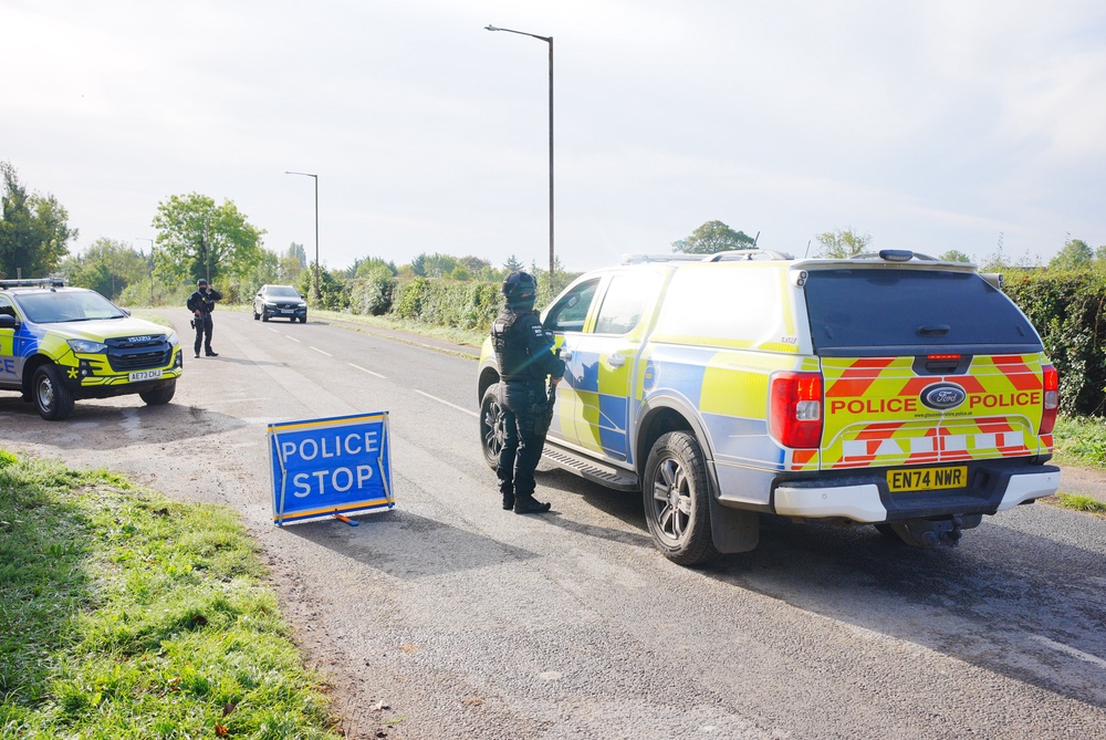 A police checkpoint near RAF Fairford after a major incident was declared (Ben Birchall/PA) (PA Wire)