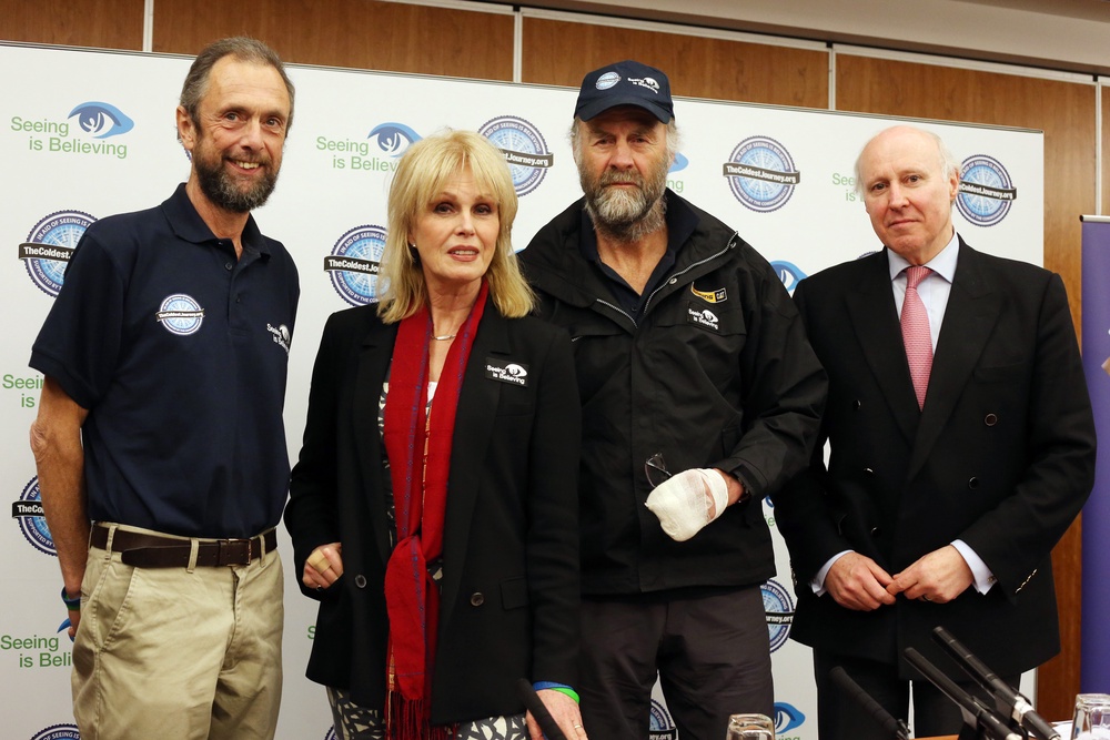 Anton Bowring (left), actress Joanna Lumley, and Sir Ranulph (middle right) in 2013 (Steve Parsons/PA) (PA Archive)