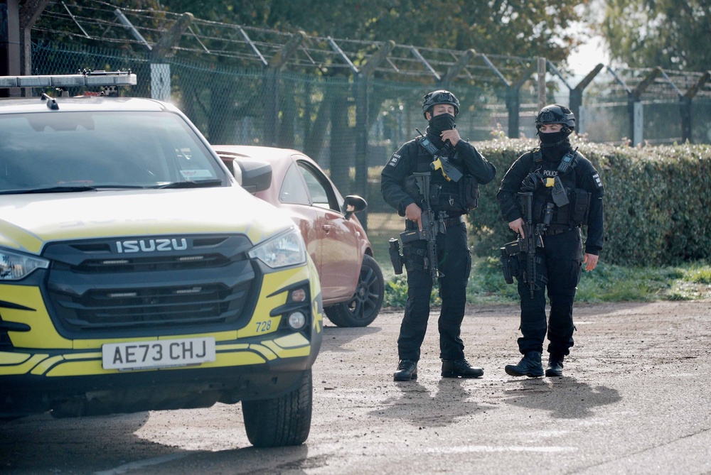 A police checkpoint near RAF Fairford in Gloucestershire (Ben Birchall/PA) (PA Wire)