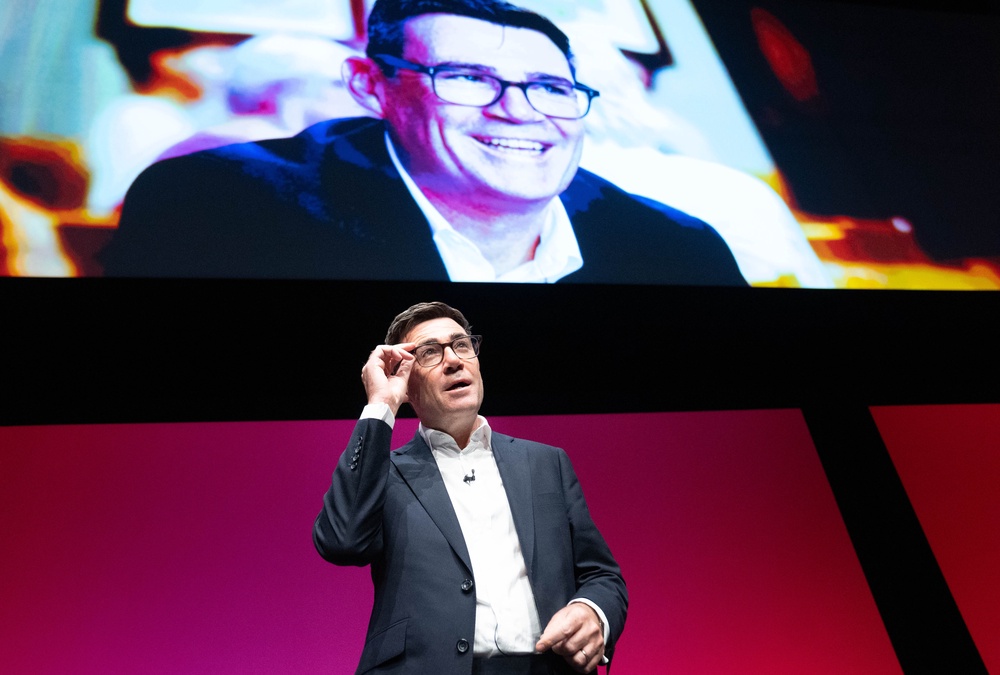 Prime Minister Andy Burnham rehearsing his speech in the Liverpool conference centre (Stefan Rousseau/PA) (PA Wire)