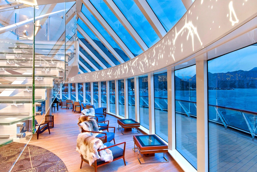 Explorers Lounge on board Viking Neptune in the Norwegian fjords (Mike Unwin)