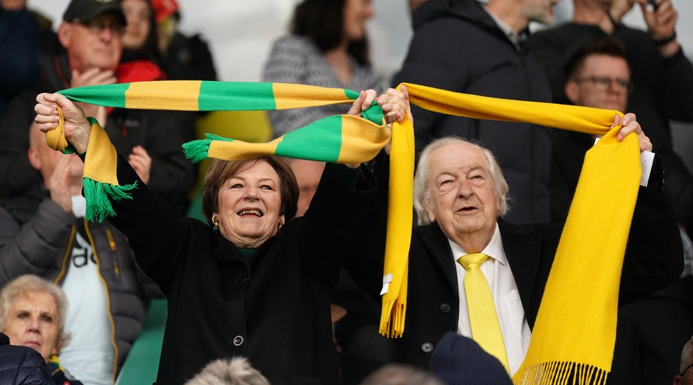 Delia Smith and Michael Wynn Jones watching Norwich City (Adam Davy/PA) (PA Archive)