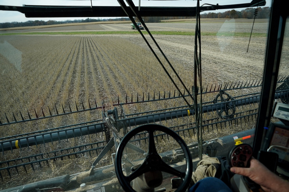 U.S. soybeans, seen being harvested at a farm in Roachdale, Indiana, are not included in the list (Reuters)