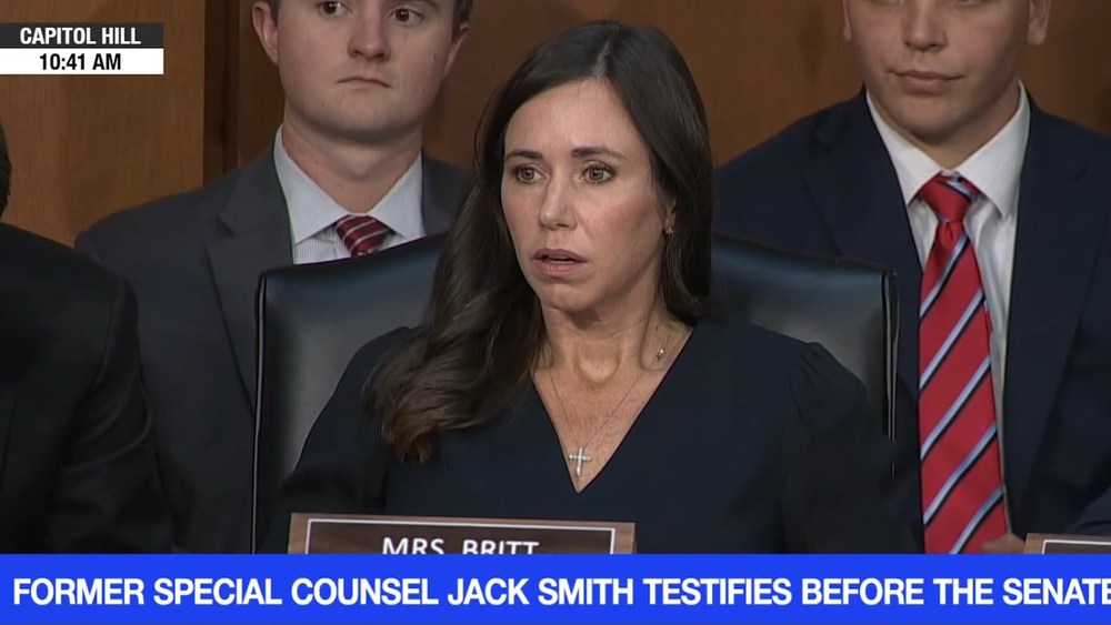 Senator Katie Britt’s stunned reaction as Schmitt’s case fell apart quickly went viral (pictured) (MSNOW)