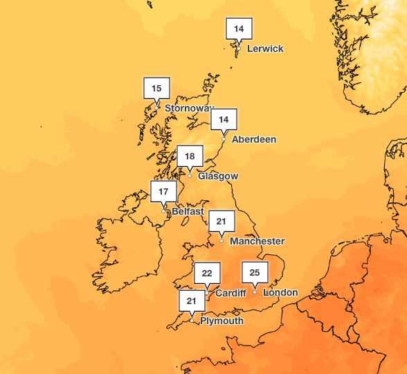 Temperatures could reach as high as 27C on Tuesday but will remain warm across England and Wales (Met Office)